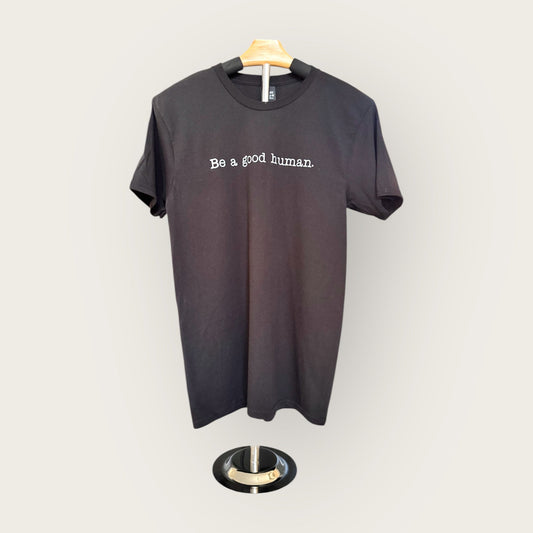 Be a good human pocket t-shirt in color black