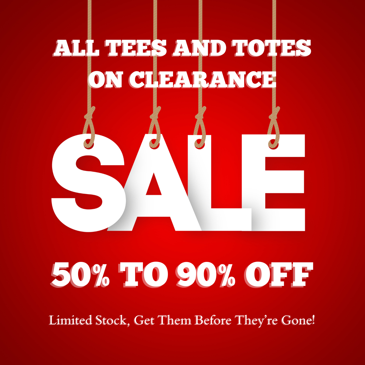 Clearance sale advertisement with 'SALE' text on a red background