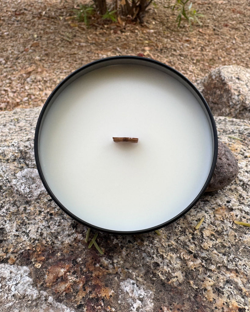 Open 7 oz candle with a single wooden wick