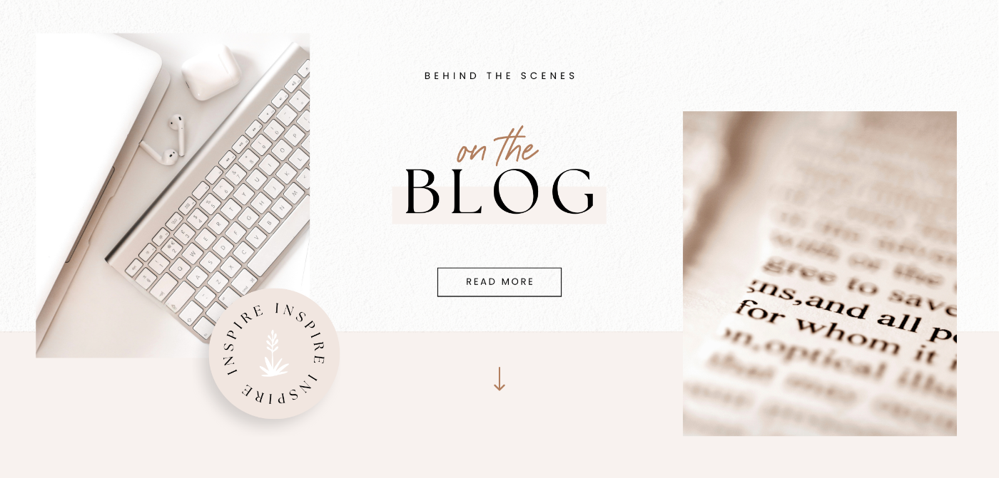 Blog post banner with laptop, keyboard, and text overlay on a light background