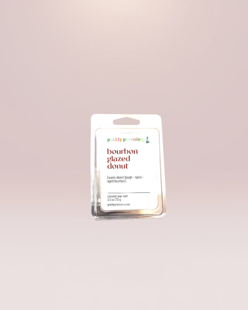 Bourbon Glazed Donut scented wax melts with warm donut dough, pumpkin spice, vanilla, cinnamon, and bourbon
