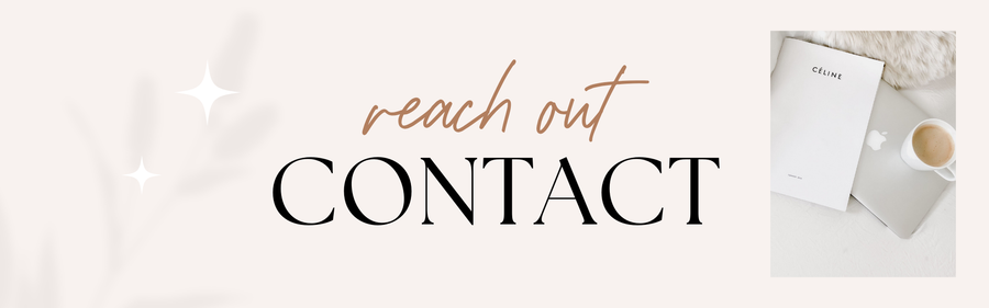 Text 'reach out CONTACT' with a blurred background of a desk setup.