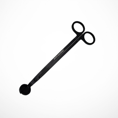 Black candle wick trimmer on a white background