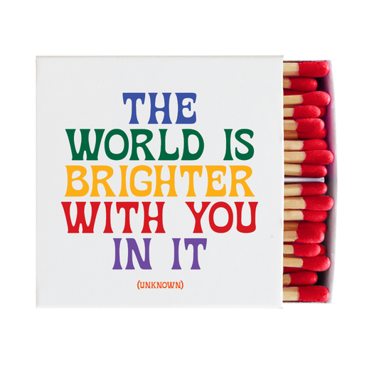 Matches with colorful text on a white background