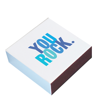 White You Rock decorative matchbox with bold blue lettering and coordinating matches
