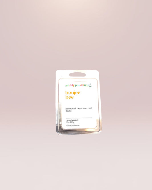 Boujee Bee scented wax melts with peach, honey, florals, and white musk
