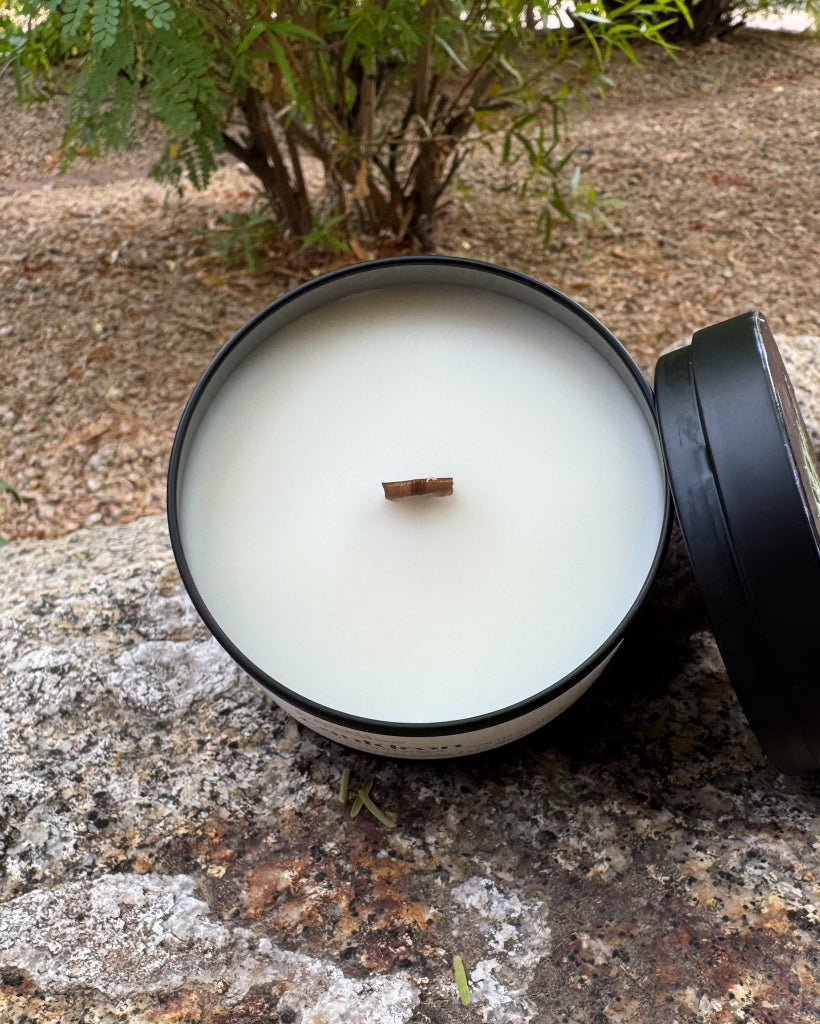 Open Cauldron candle with a single wooden wick