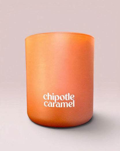 Chipotle Caramel 9 oz double-wick candle in matte clay glass