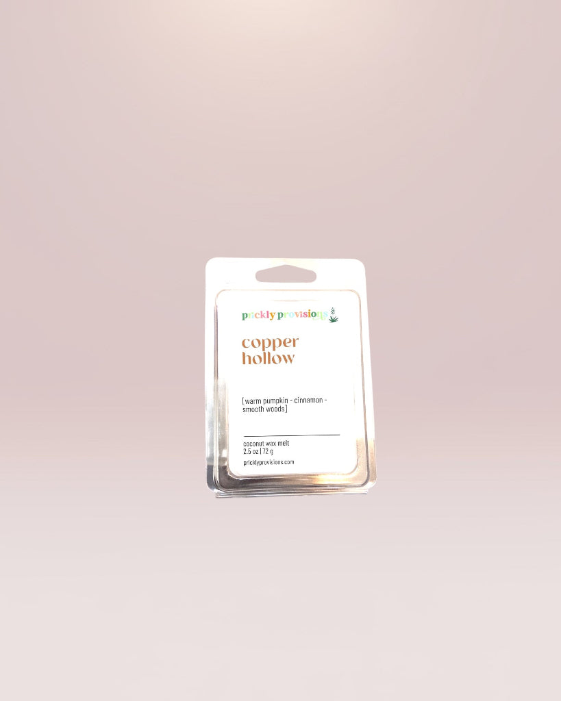 Copper Hollow scented wax melts with pumpkin, cinnamon, patchouli, and woods
