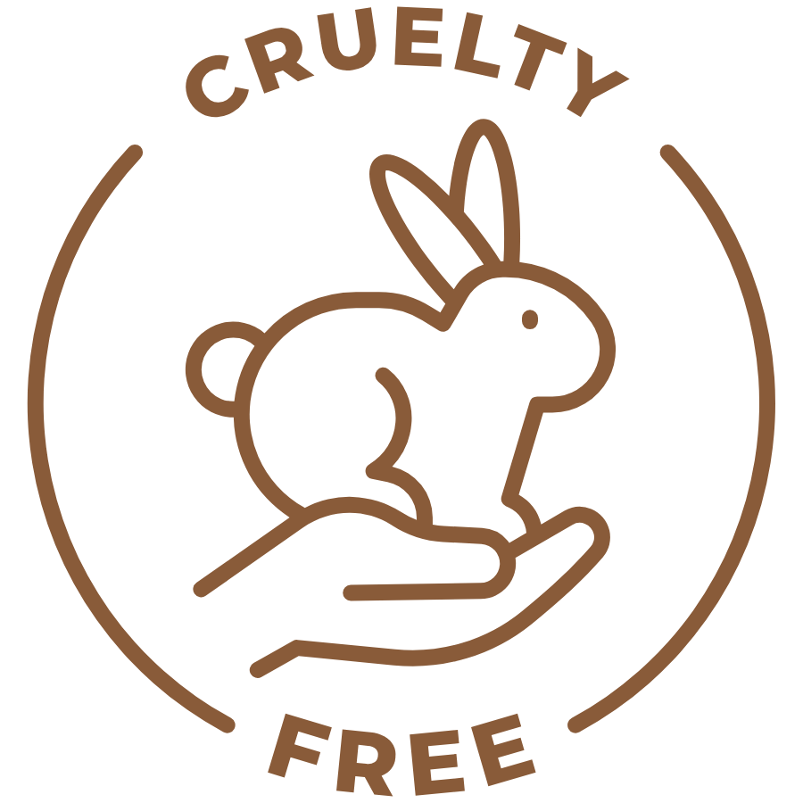 Logo with a hand holding a rabbit and 'CRUELTY FREE' text, indicating cruelty-free certification.