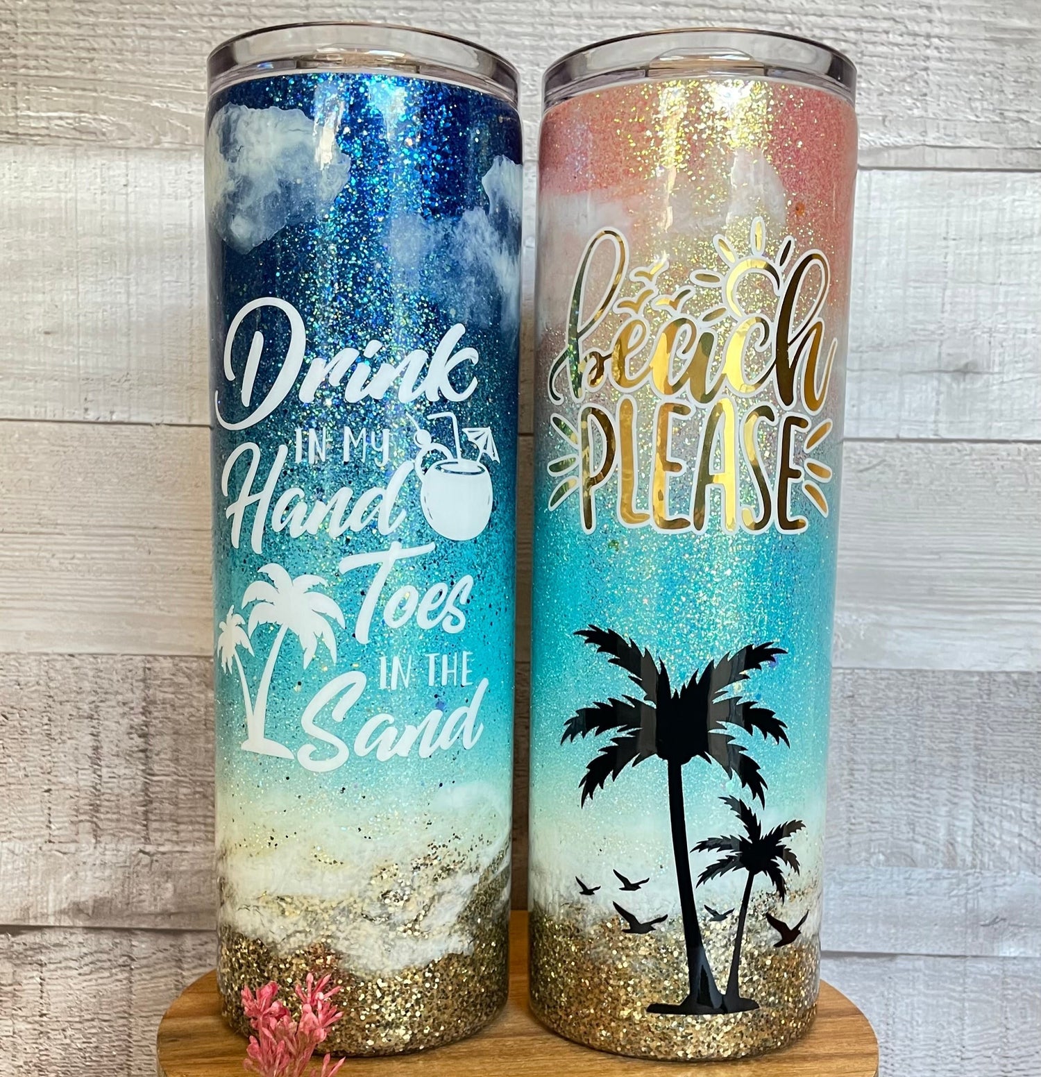 image of two custom beach tumblers