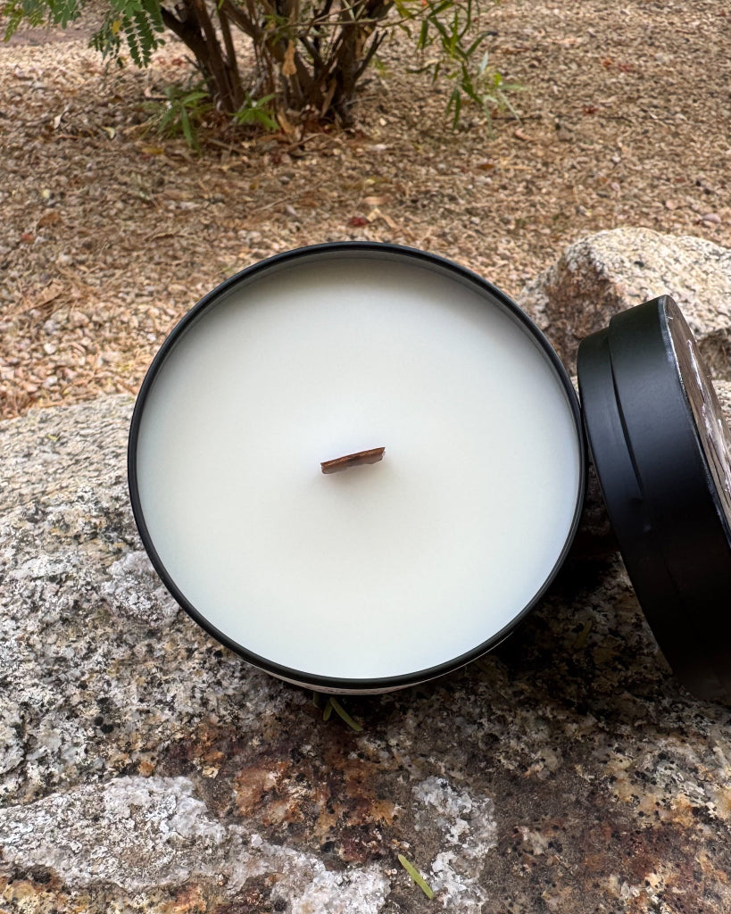 Open Phantom Orchid candle with a single wooden wick