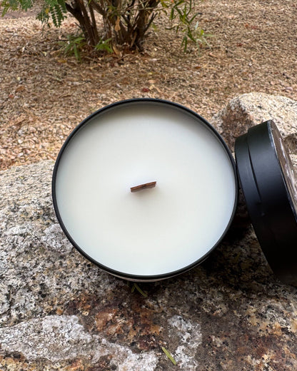 Open Phantom Orchid candle with a single wooden wick