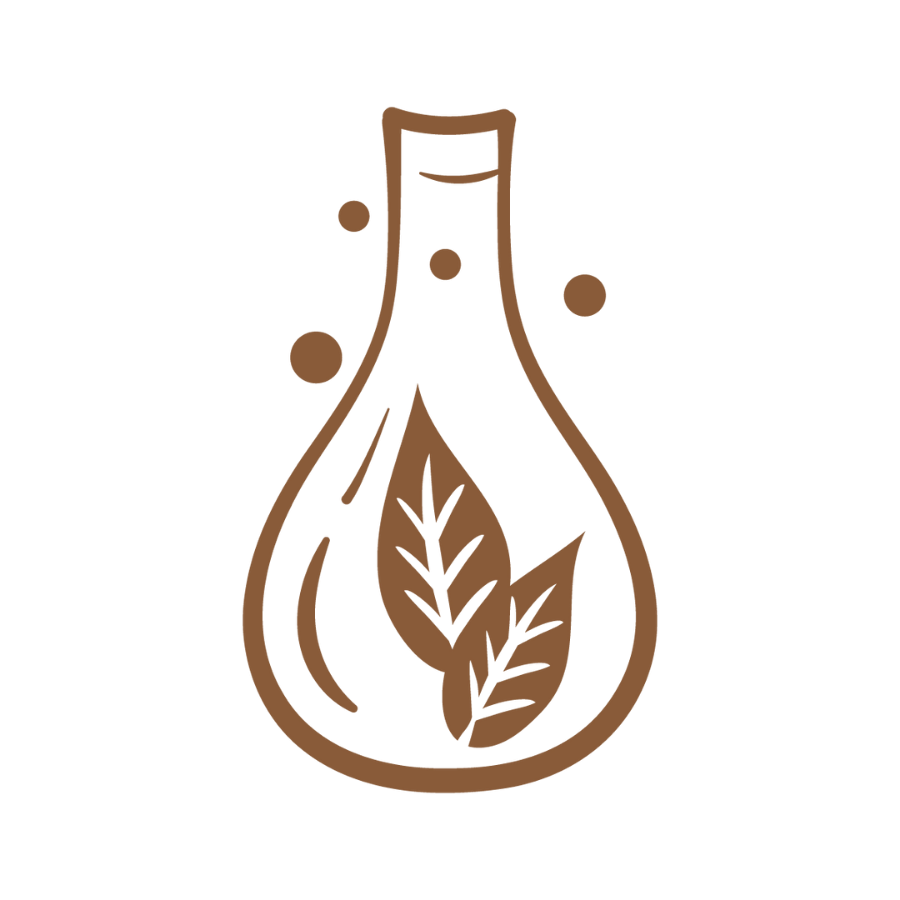 Brown icon of a bottle with leaves inside on a white background