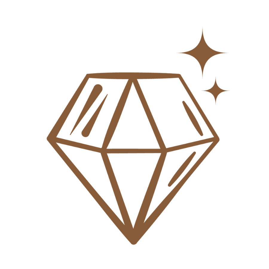 Brown diamond shape with sparkling effect on a white background